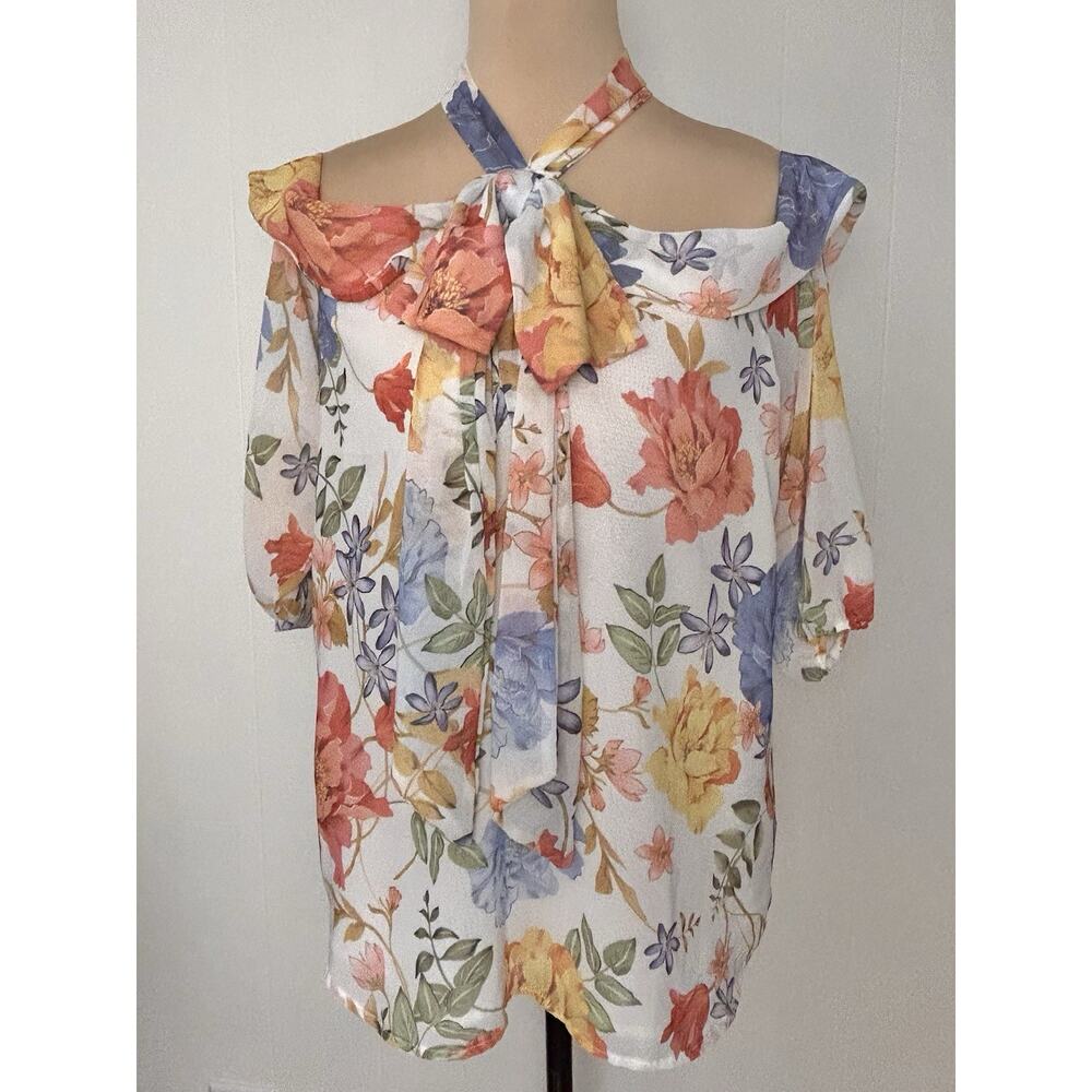 Sweet Pea New York & Company Stacy Frati Blouse Small Floral Cold Shoulder